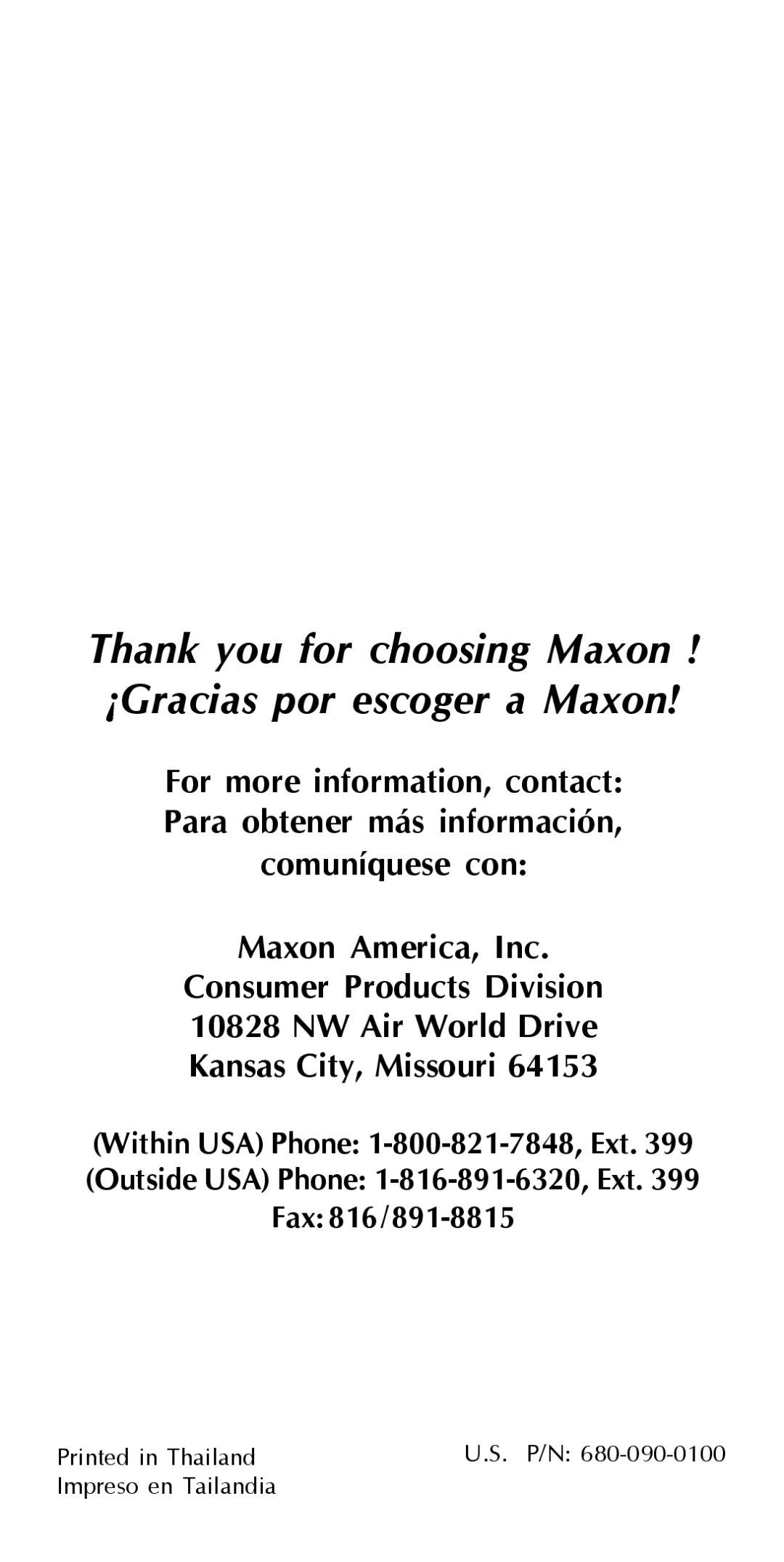 Maxon Telecom HCB-10C owner manual Thank you for choosing Maxon ! ¡Gracias por escoger a Maxon 