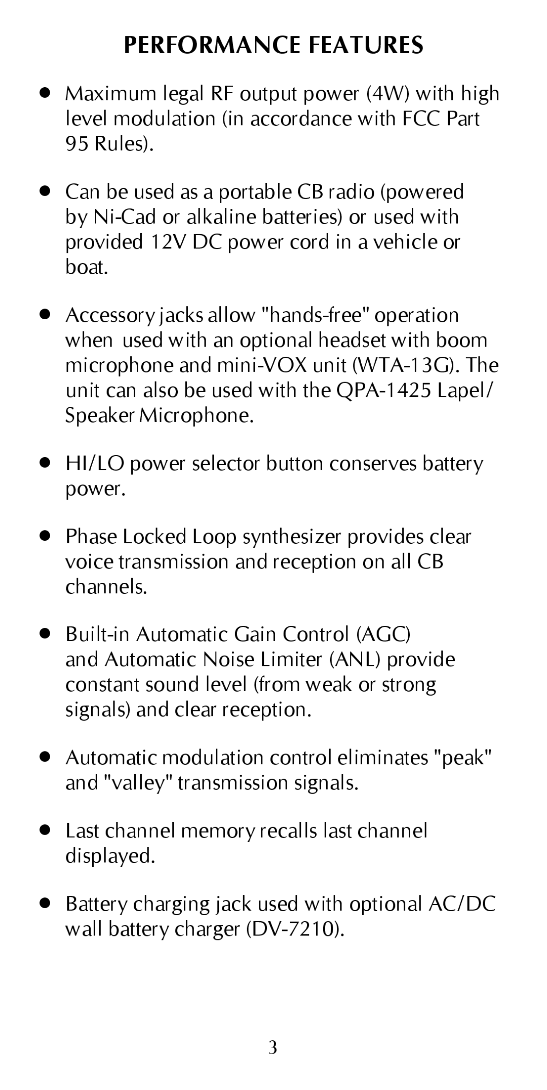 Maxon Telecom HCB-10C owner manual Performance Features 