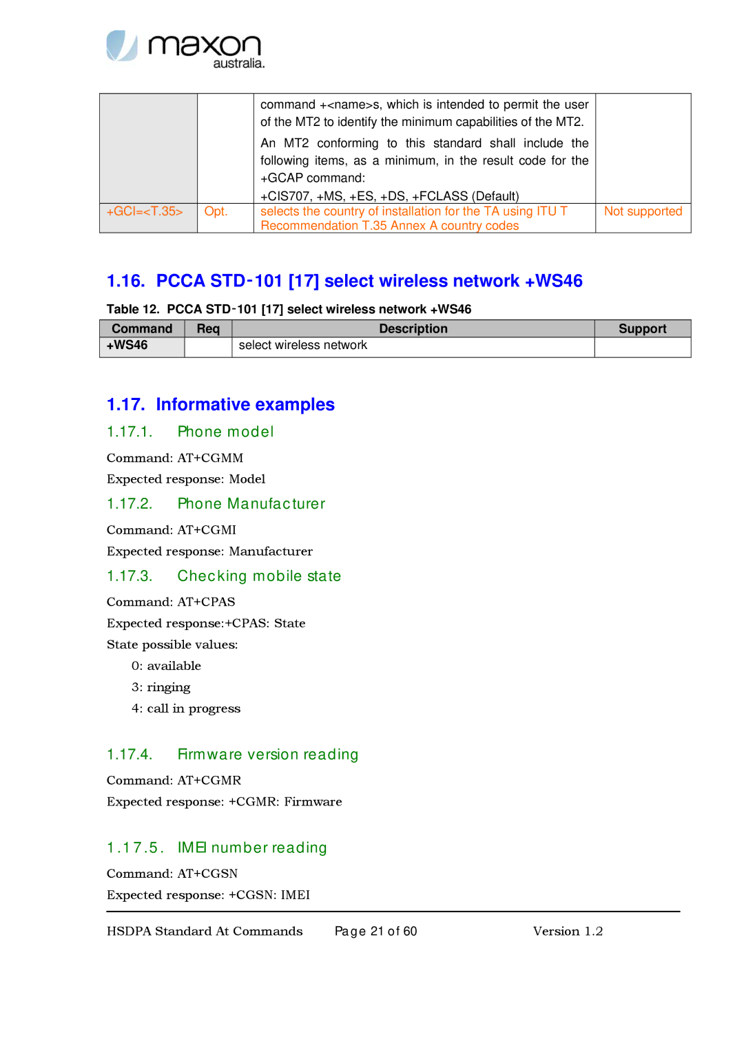 Maxon Telecom MM-6280IND manual Pcca STD‑101 17 select wireless network +WS46 