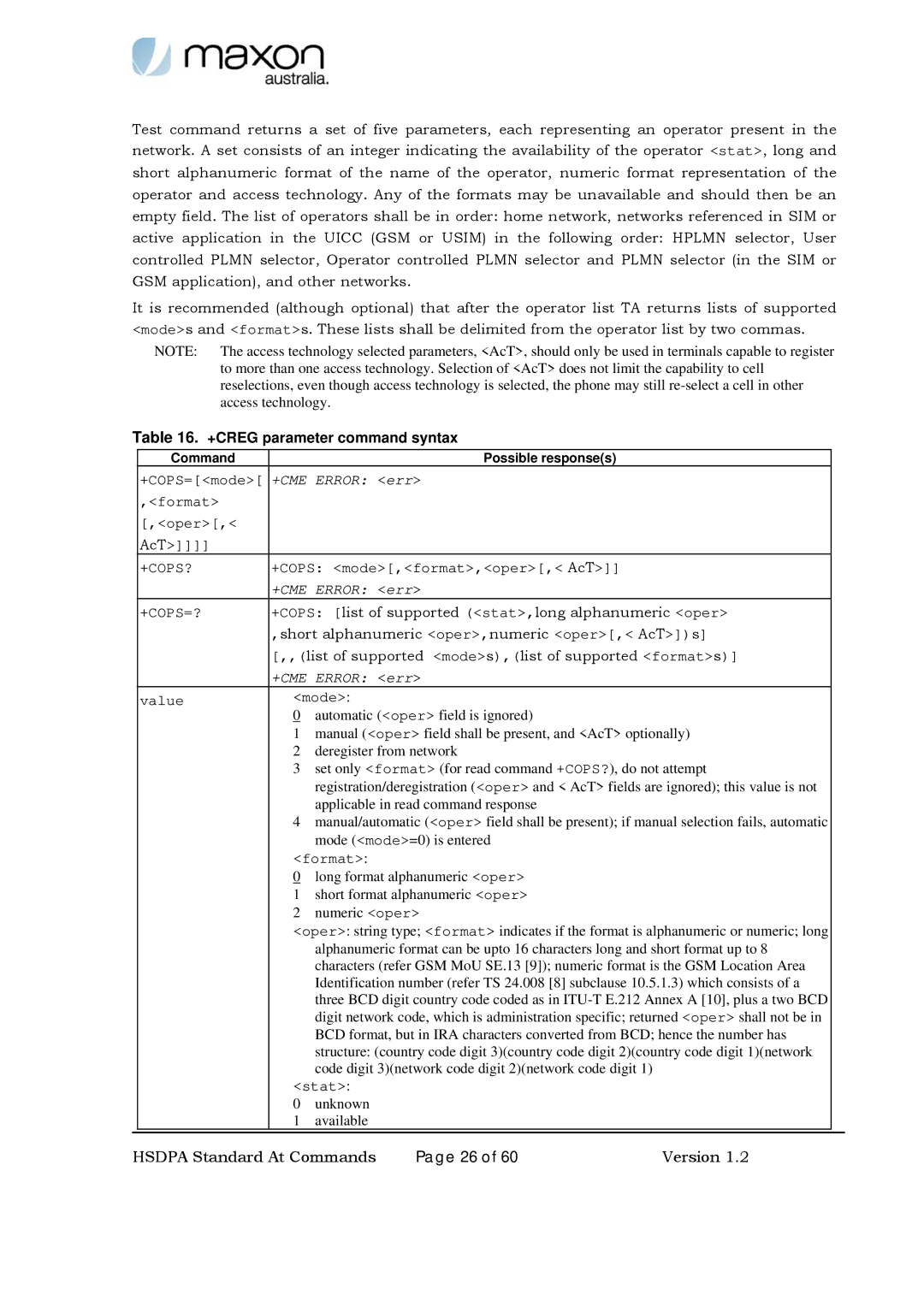 Maxon Telecom MM-6280IND manual Applicable in read command response 