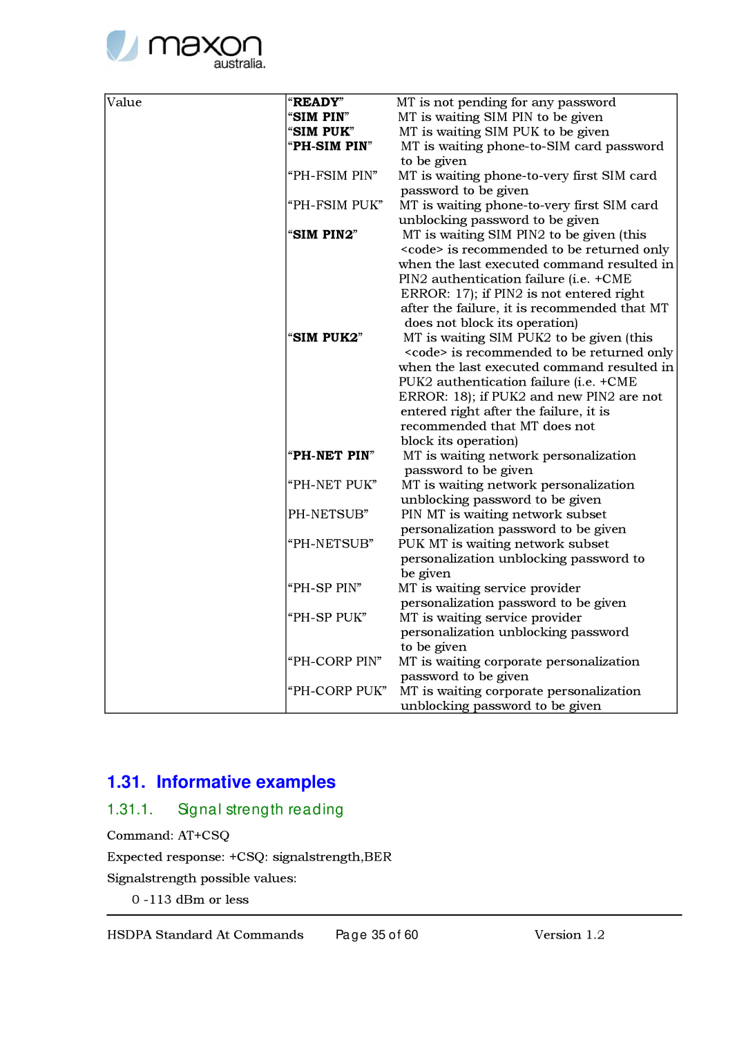 Maxon Telecom MM-6280IND manual Signal strength reading, Ph-Sim Pin 