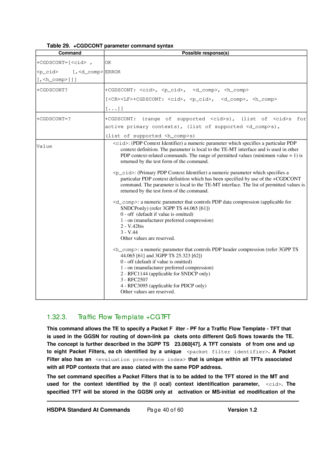 Maxon Telecom MM-6280IND manual Traffic Flow Template +CGTFT, Error, +Cgdscont? 