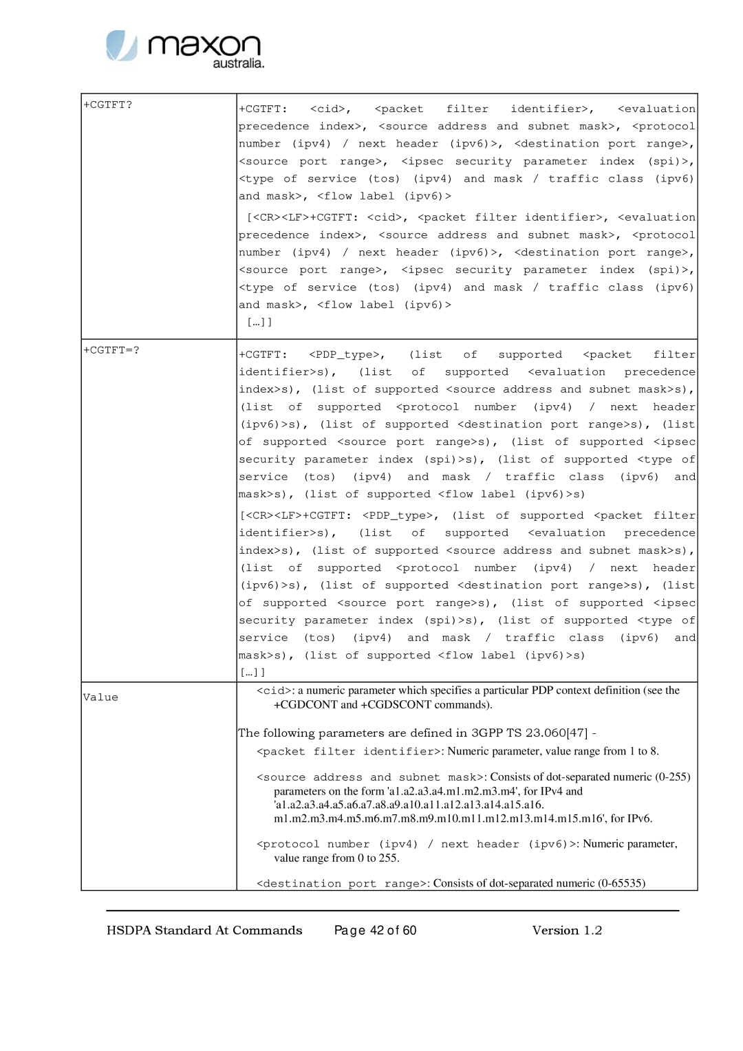 Maxon Telecom MM-6280IND manual +Cgtft? +Cgtft=? 