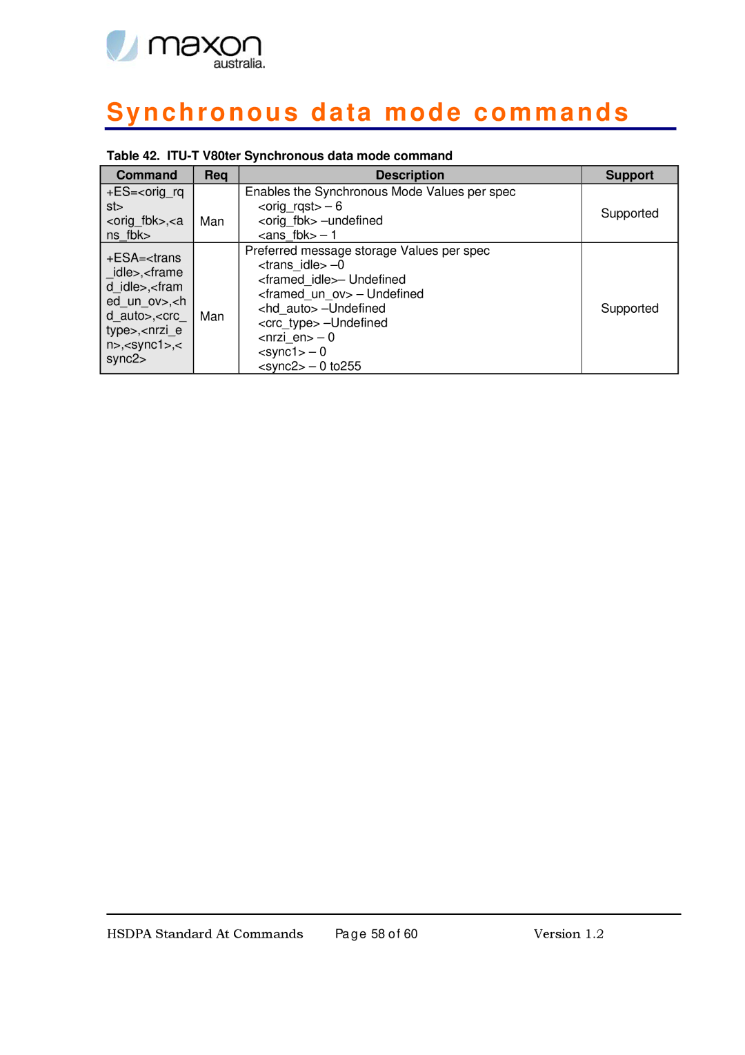 Maxon Telecom MM-6280IND manual Synchronous data mode commands 