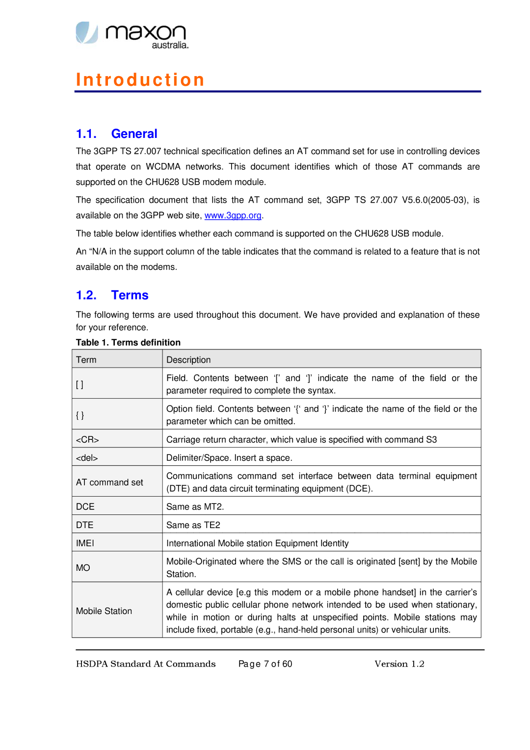 Maxon Telecom MM-6280IND manual Introduction, General, Terms definition 