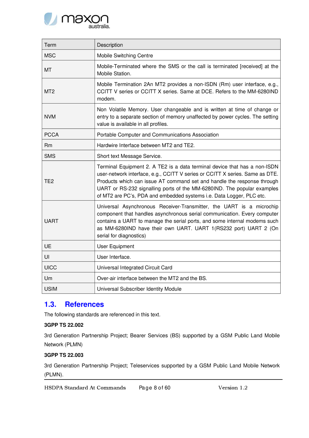 Maxon Telecom MM-6280IND manual References, 3GPP TS 