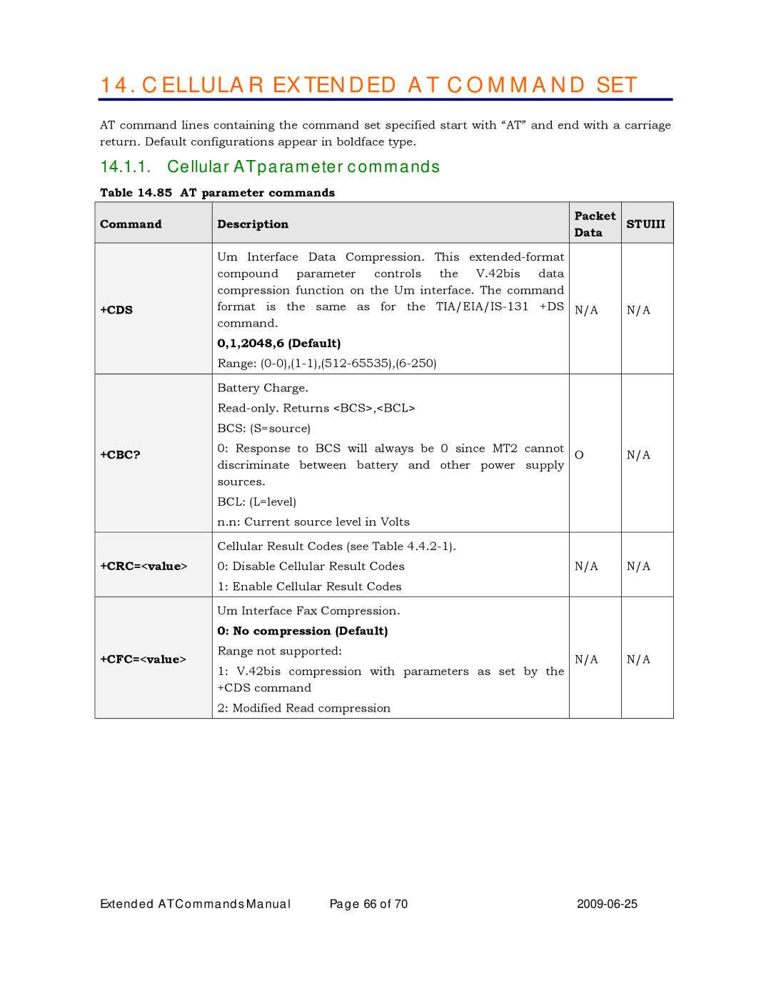 Maxon Telecom MM-6280IND manual Cellular Extended AT Command SET, Cellular AT parameter commands, +Cds, +Cbc? 