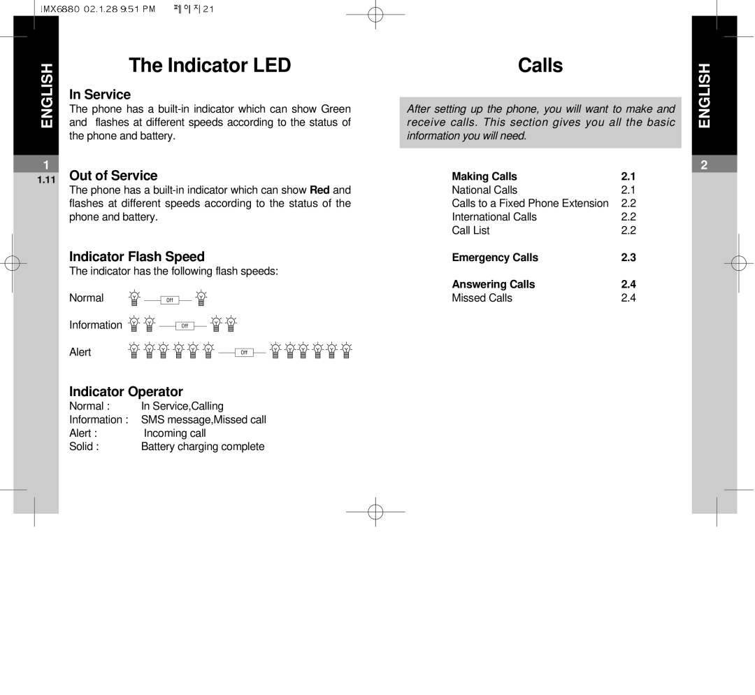 Maxon Telecom MX-6880 dimensions Indicator LED, Calls 