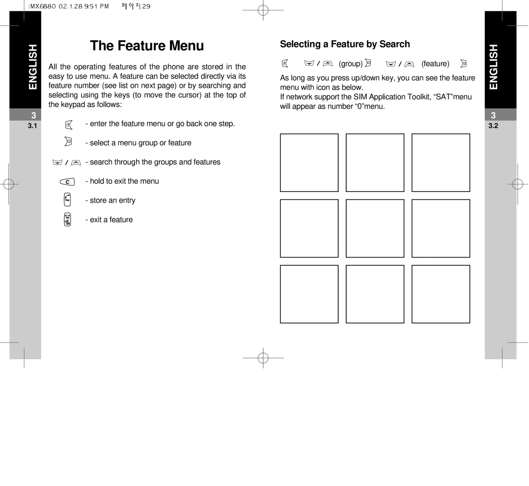 Maxon Telecom MX-6880 dimensions Feature Menu, Selecting a Feature by Search, Group  