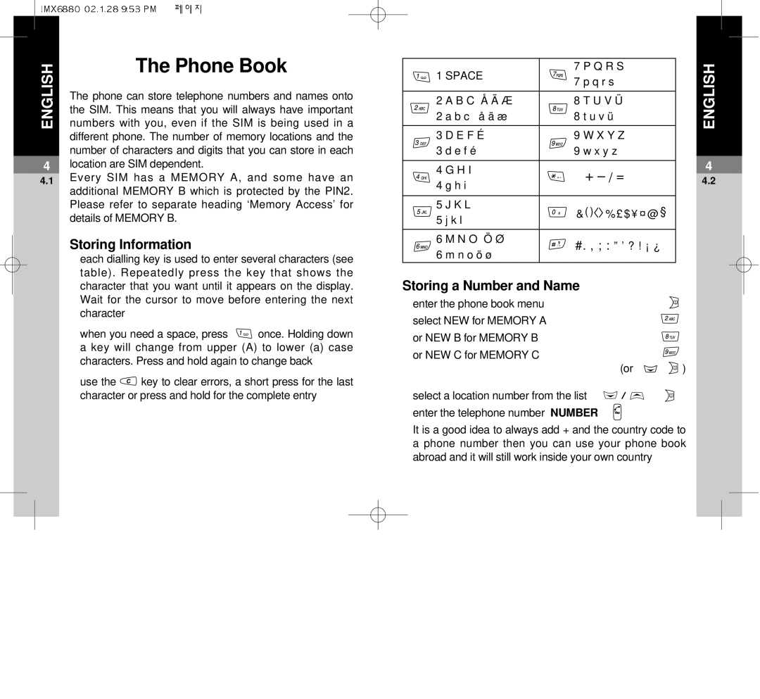 Maxon Telecom MX-6880 dimensions Storing Information, Storing a Number and Name, Space 