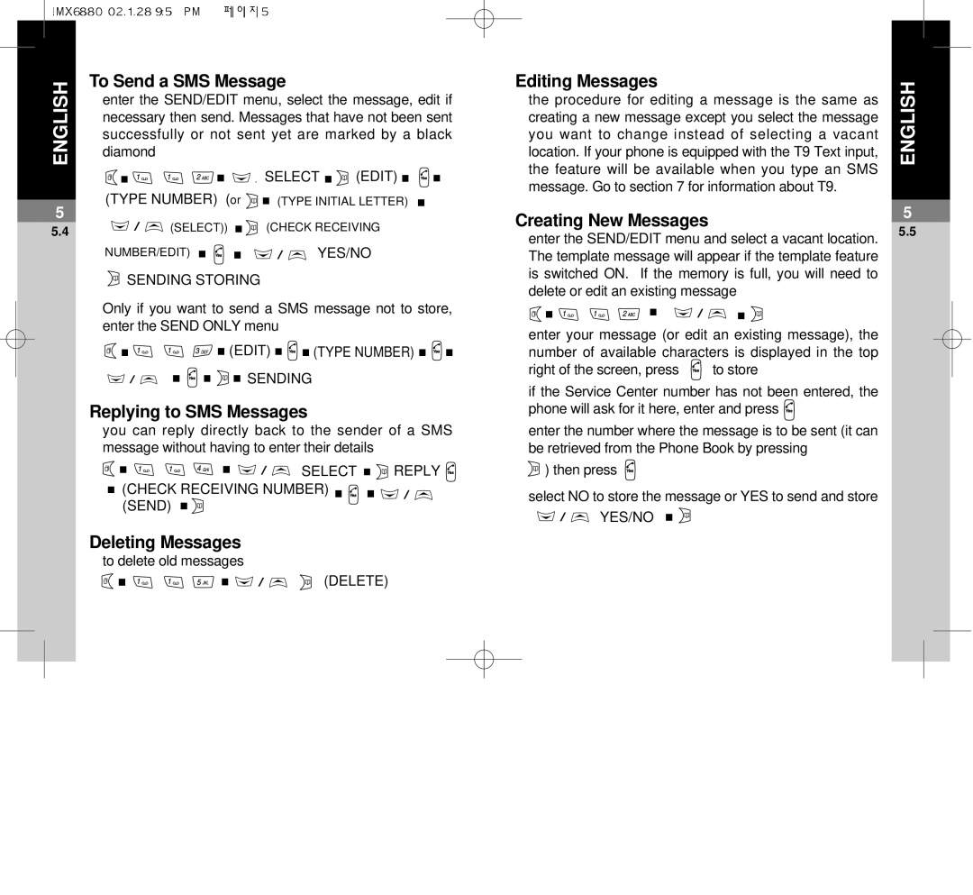 Maxon Telecom MX-6880 dimensions To Send a SMS Message, Replying to SMS Messages, Deleting Messages 