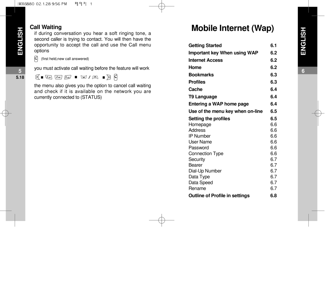 Maxon Telecom MX-6880 dimensions Mobile Internet Wap, Call Waiting 