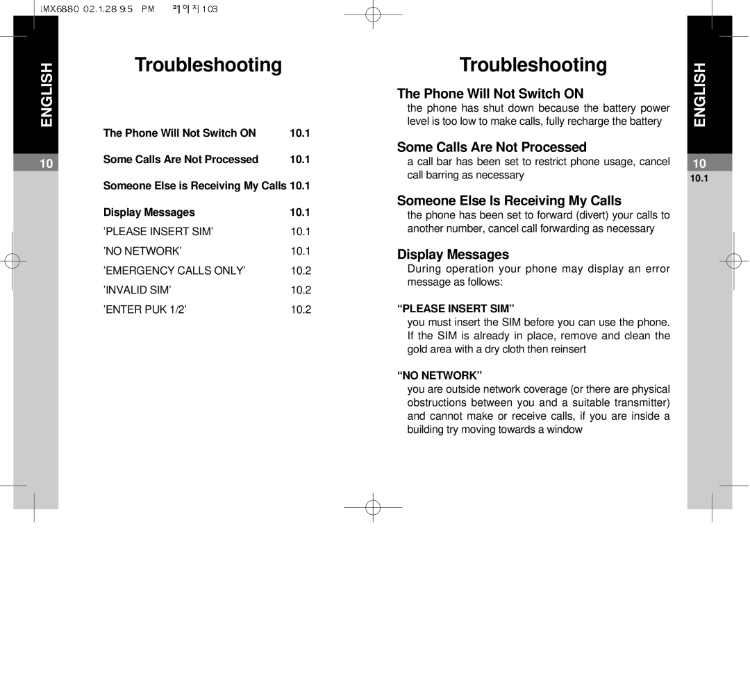 Maxon Telecom MX-6880 dimensions Troubleshooting, Phone Will Not Switch on, Some Calls Are Not Processed, Display Messages 