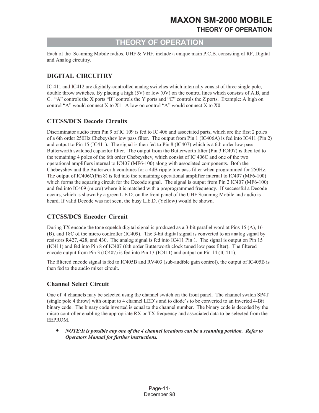 Maxon Telecom SM-2000 Theory of Operation, Digital Circuitry, CTCSS/DCS Decode Circuits, CTCSS/DCS Encoder Circuit 