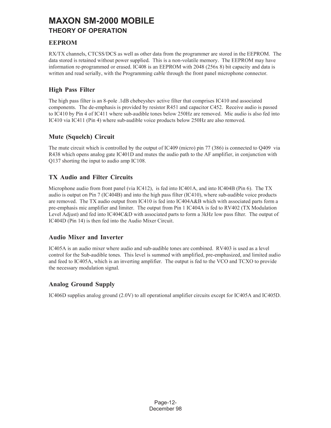 Maxon Telecom SM-2000 service manual Eeprom 