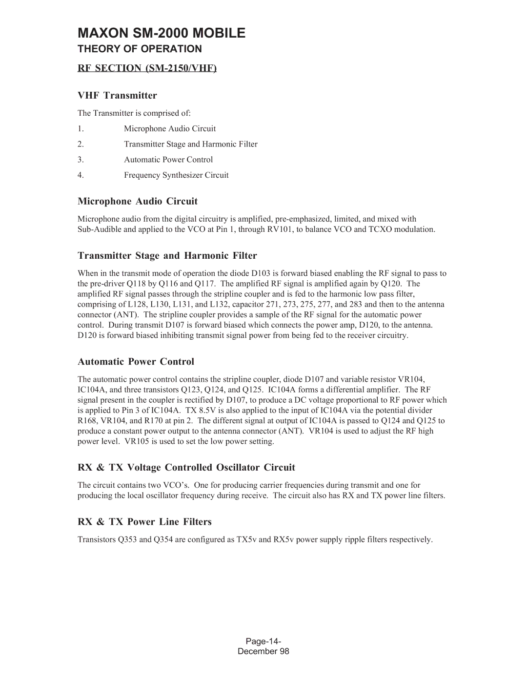 Maxon Telecom SM-2000 service manual RF Section SM-2150/VHF 