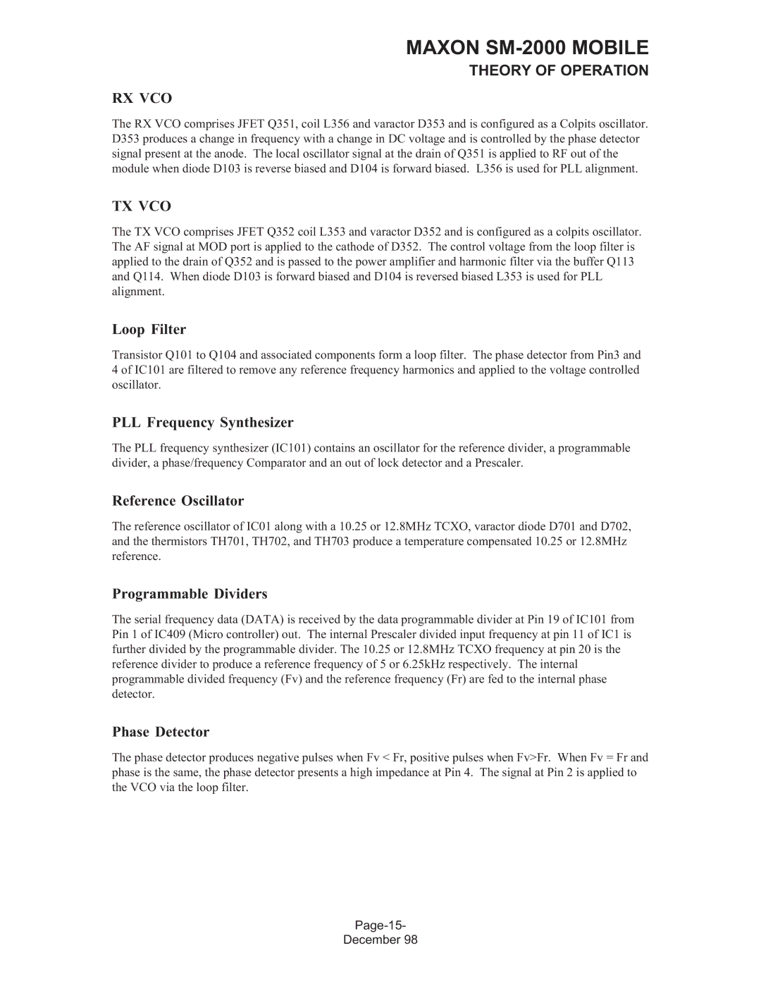 Maxon Telecom SM-2000 service manual Rx Vco, Tx Vco 