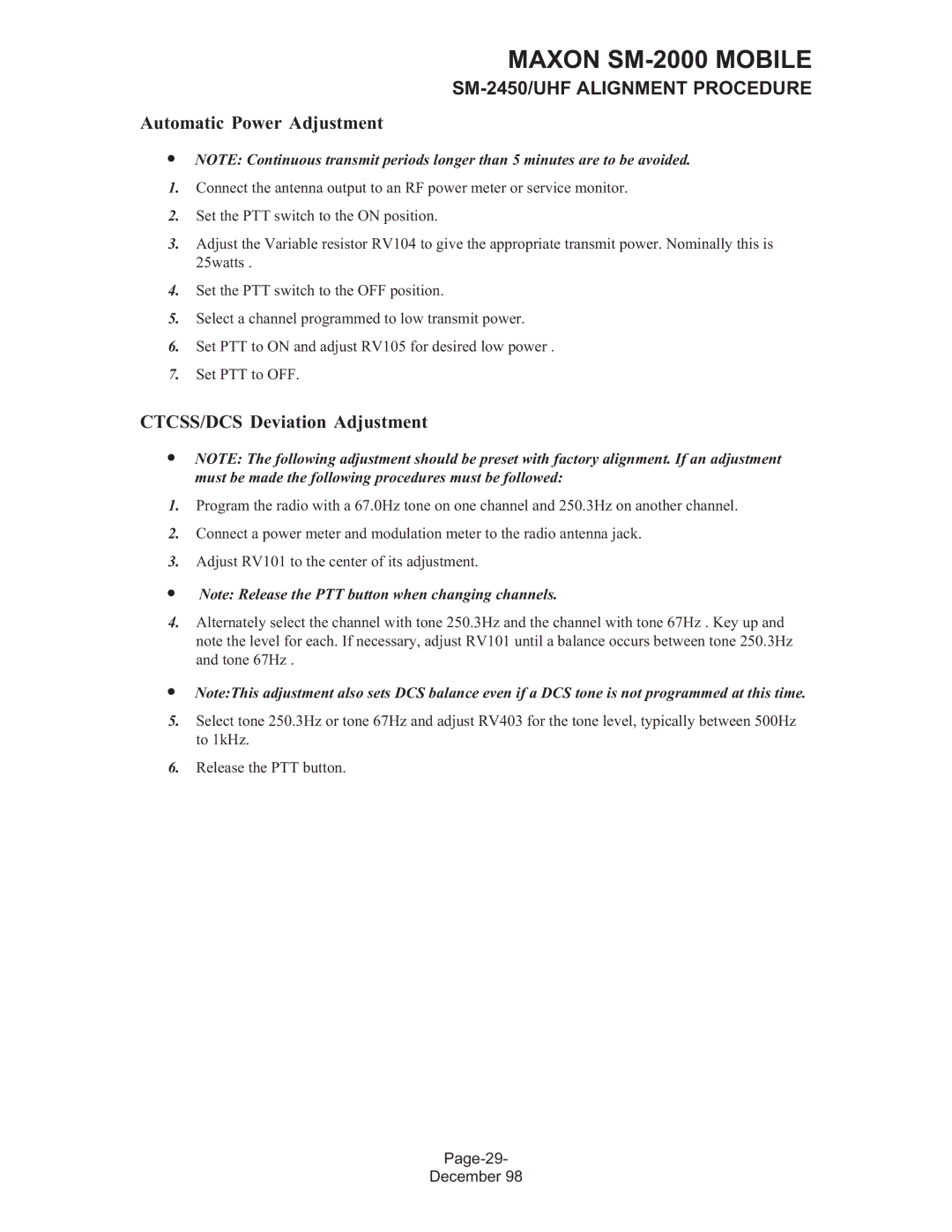 Maxon Telecom SM-2000 service manual ∙ Note Release the PTT button when changing channels 