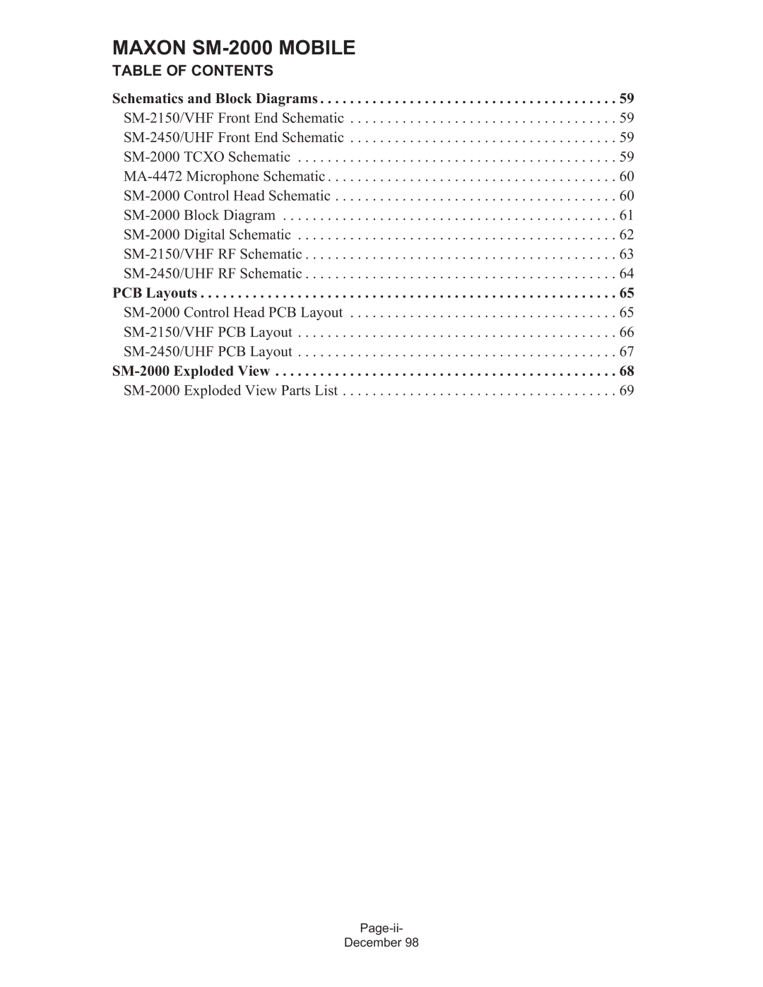 Maxon Telecom service manual Schematics and Block Diagrams, PCB Layouts, SM-2000 Exploded View 