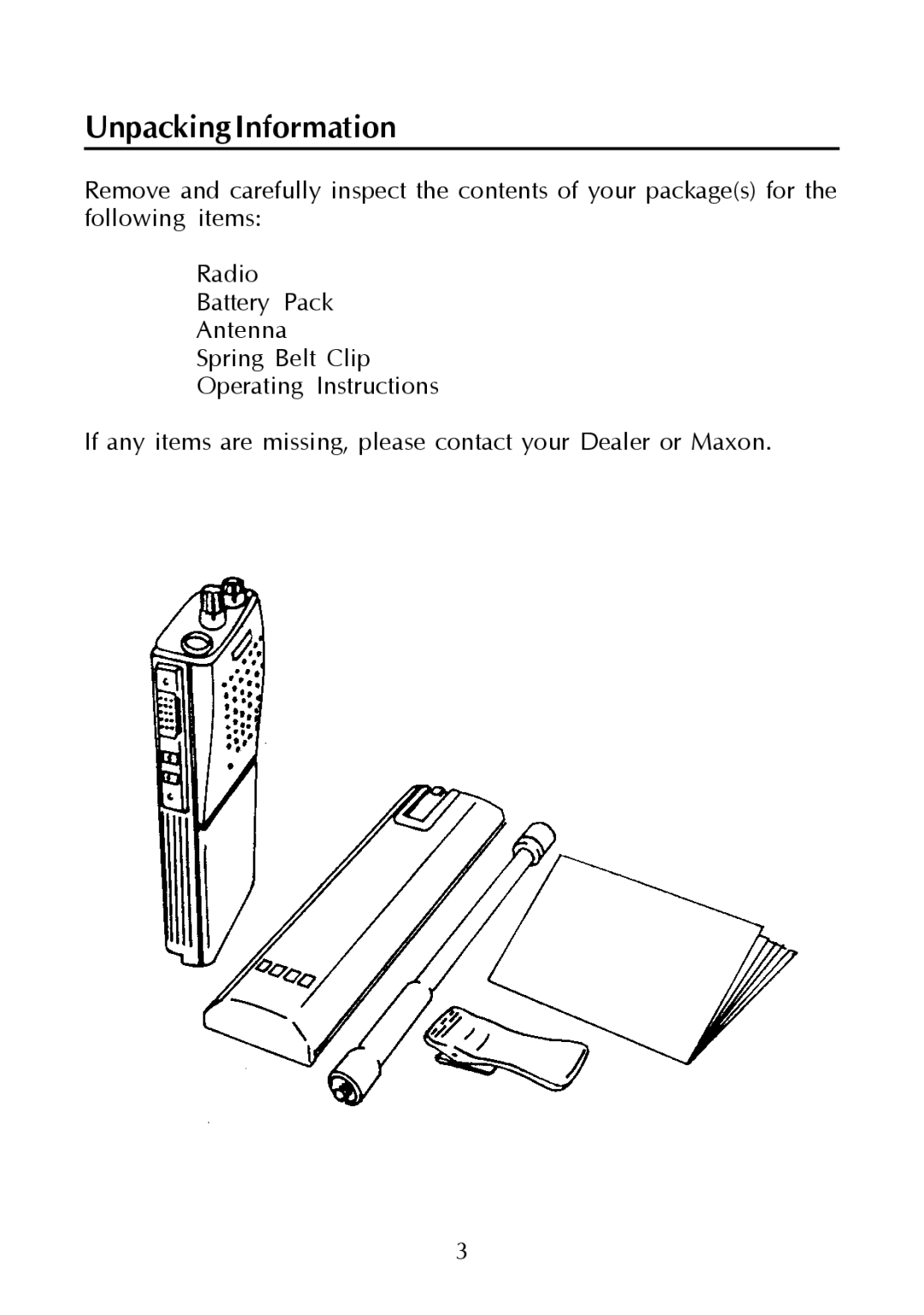 Maxon Telecom SP-130, SP-140 operating instructions Unpacking Information 