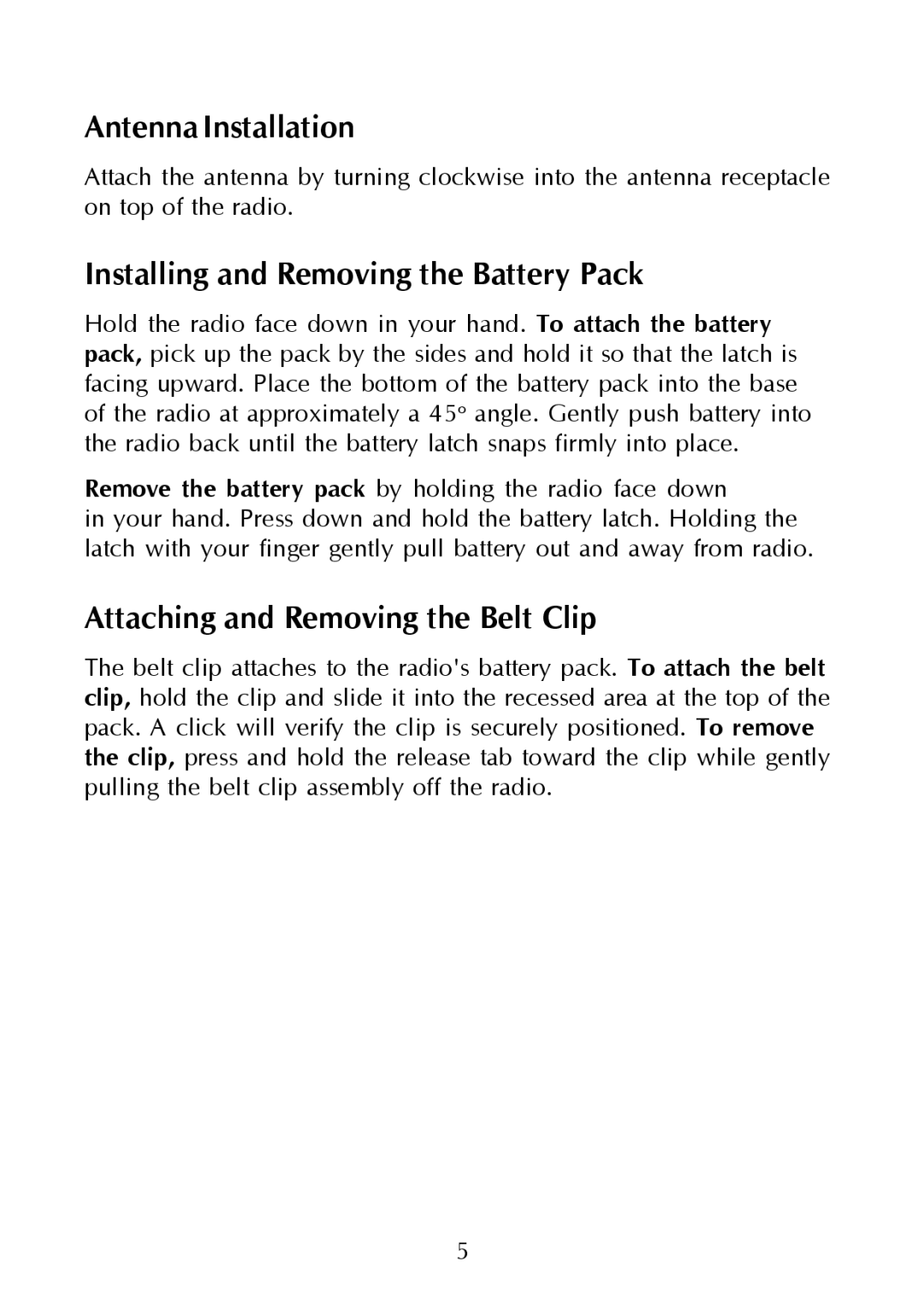 Maxon Telecom SP-300 Series Synthesized Scanning Radio Antenna Installation, Installing and Removing the Battery Pack 