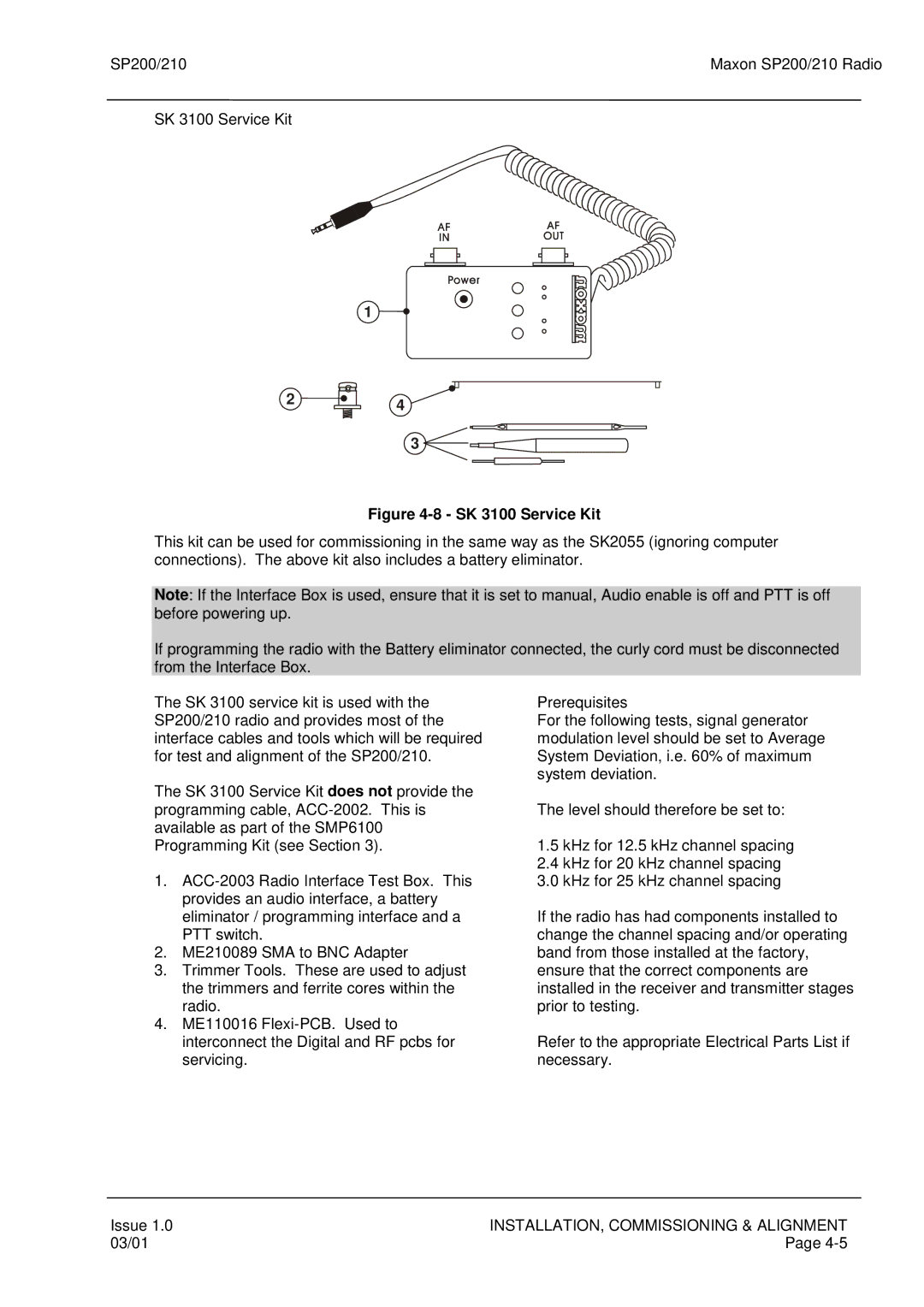 Maxon Telecom SP200, SP210 service manual SK 3100 Service Kit 