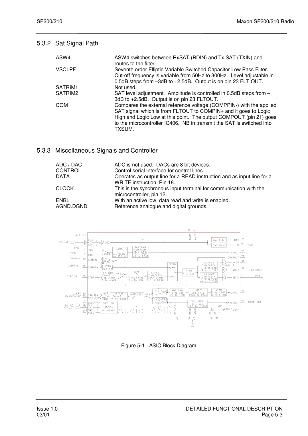 Maxon Telecom SP200, SP210 service manual Sat Signal Path, Miscellaneous Signals and Controller 