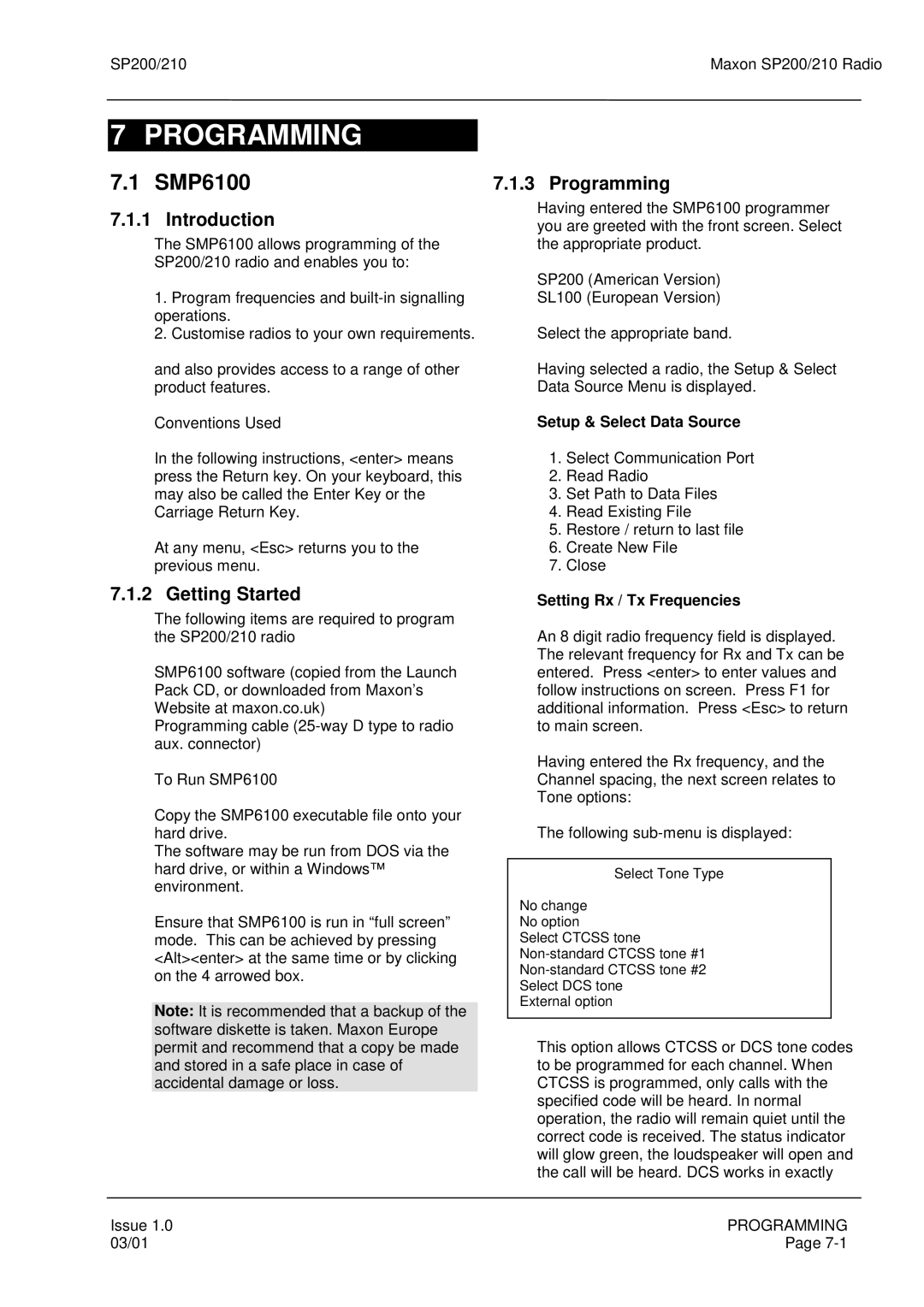 Maxon Telecom SP200, SP210 service manual Programming, SMP6100, Introduction, Getting Started 