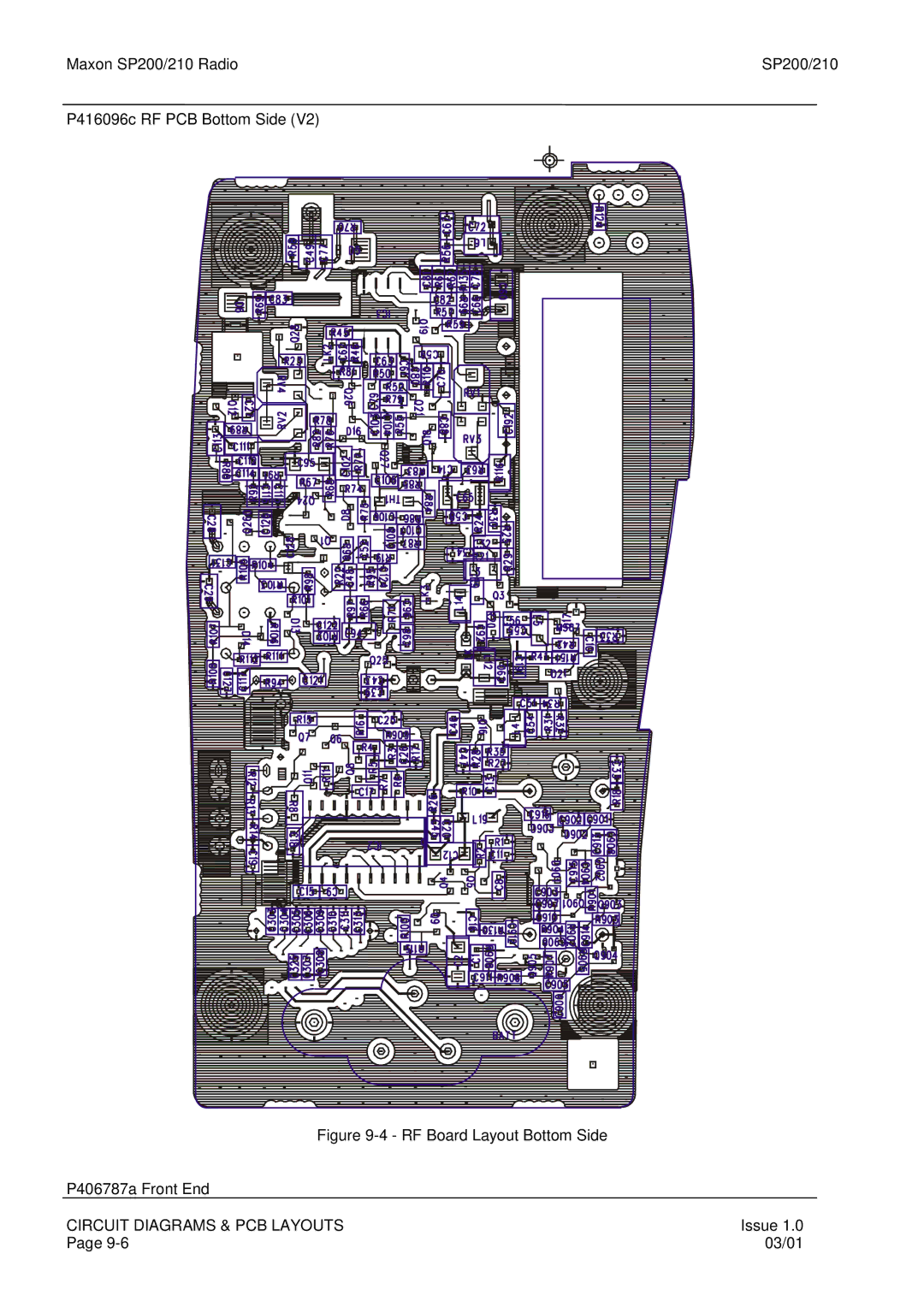 Maxon Telecom SP210, SP200 service manual RF Board Layout Bottom Side P406787a Front End 