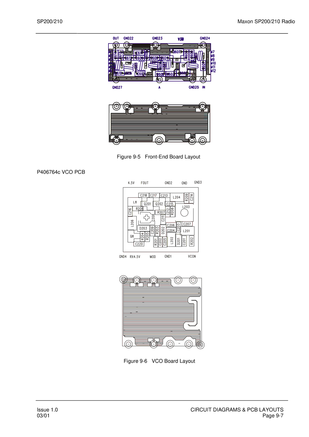 Maxon Telecom SP200, SP210 service manual Front-End Board Layout 