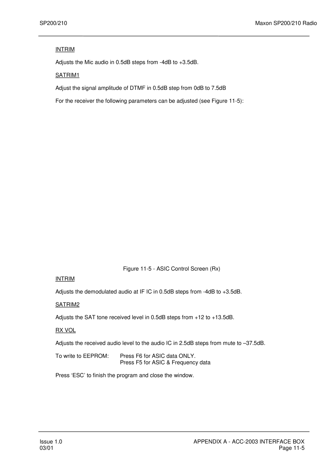 Maxon Telecom SP200, SP210 service manual Intrim, Rx Vol 