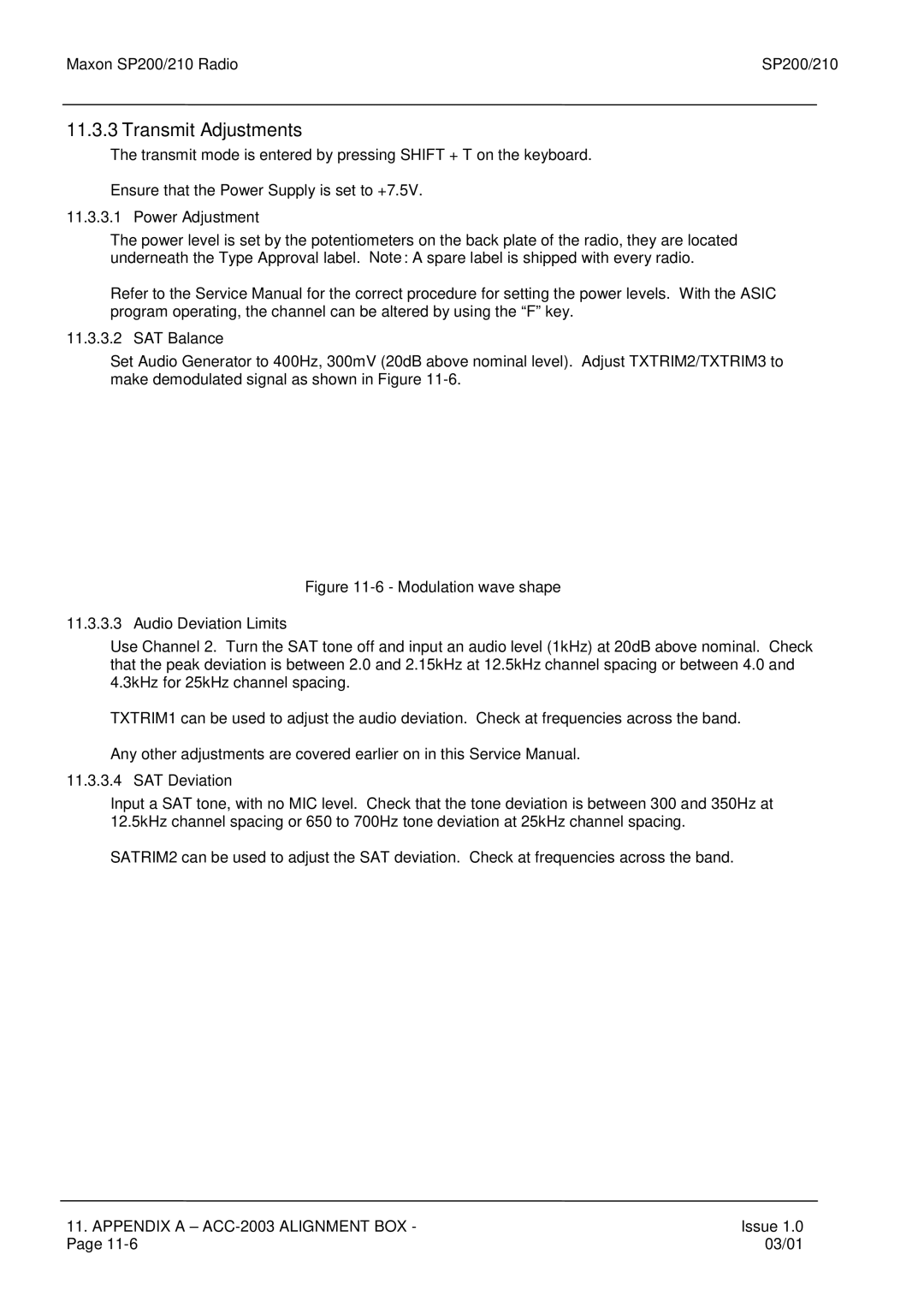 Maxon Telecom SP210, SP200 service manual Transmit Adjustments, SAT Balance, SAT Deviation 