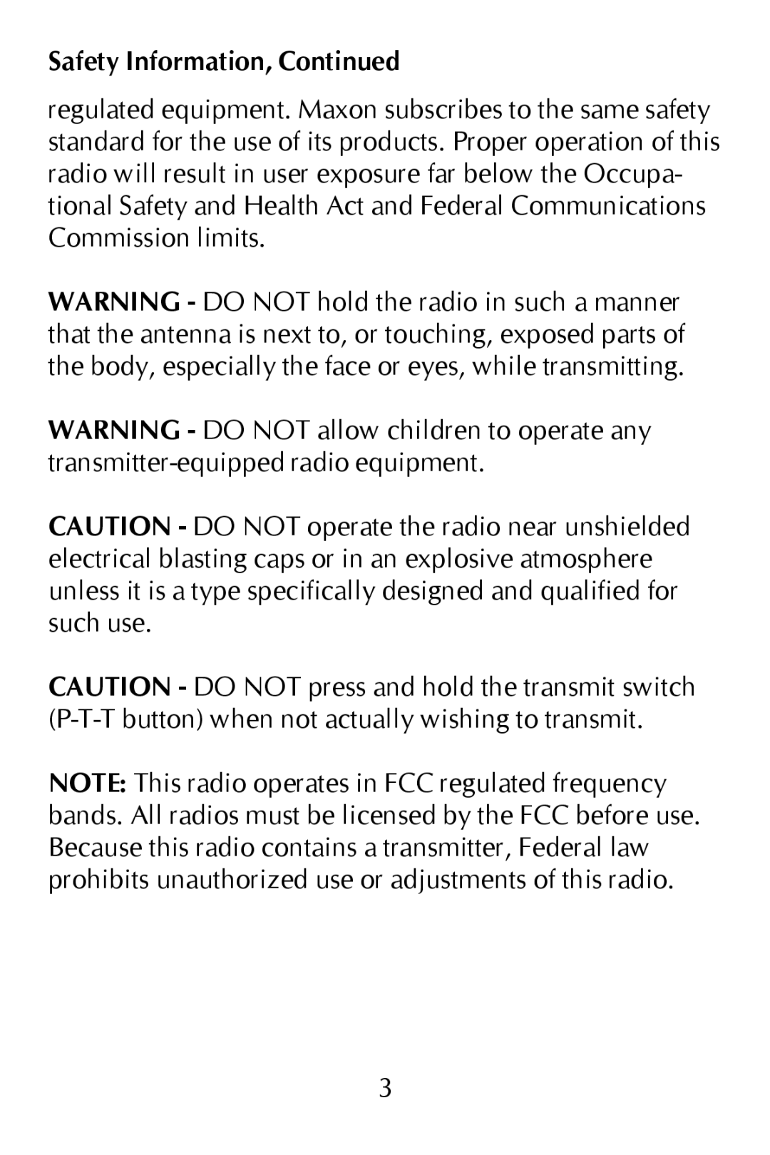 Maxon Telecom GMRS-21X, Synthesized GMRS Two-Way Radio owner manual Safety Information 