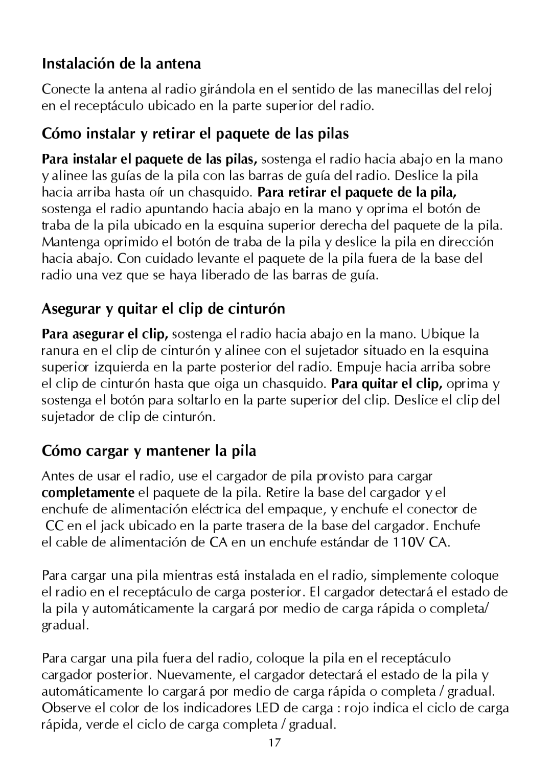 Maxon Telecom SP-200 Series Instalación de la antena, Cómo instalar y retirar el paquete de las pilas 