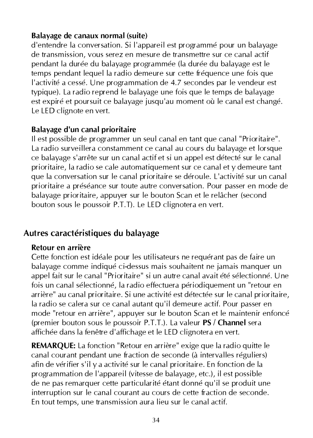 Maxon Telecom Synthesized Scanning Radio Autres caractéristiques du balayage, Balayage de canaux normal suite 