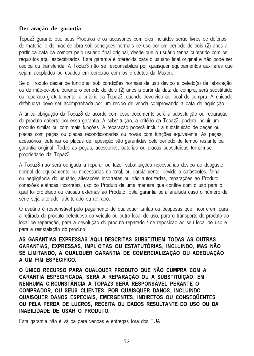 Maxon Telecom Synthesized Scanning Radio, SP-200 Series operating instructions Declaração de garantia 