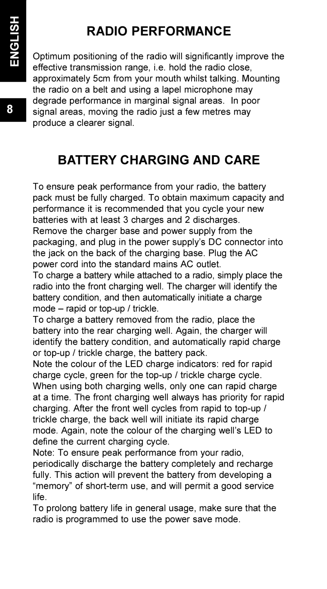 Maxon Telecom UM-SL55 user manual Radio Performance, Battery Charging and Care 