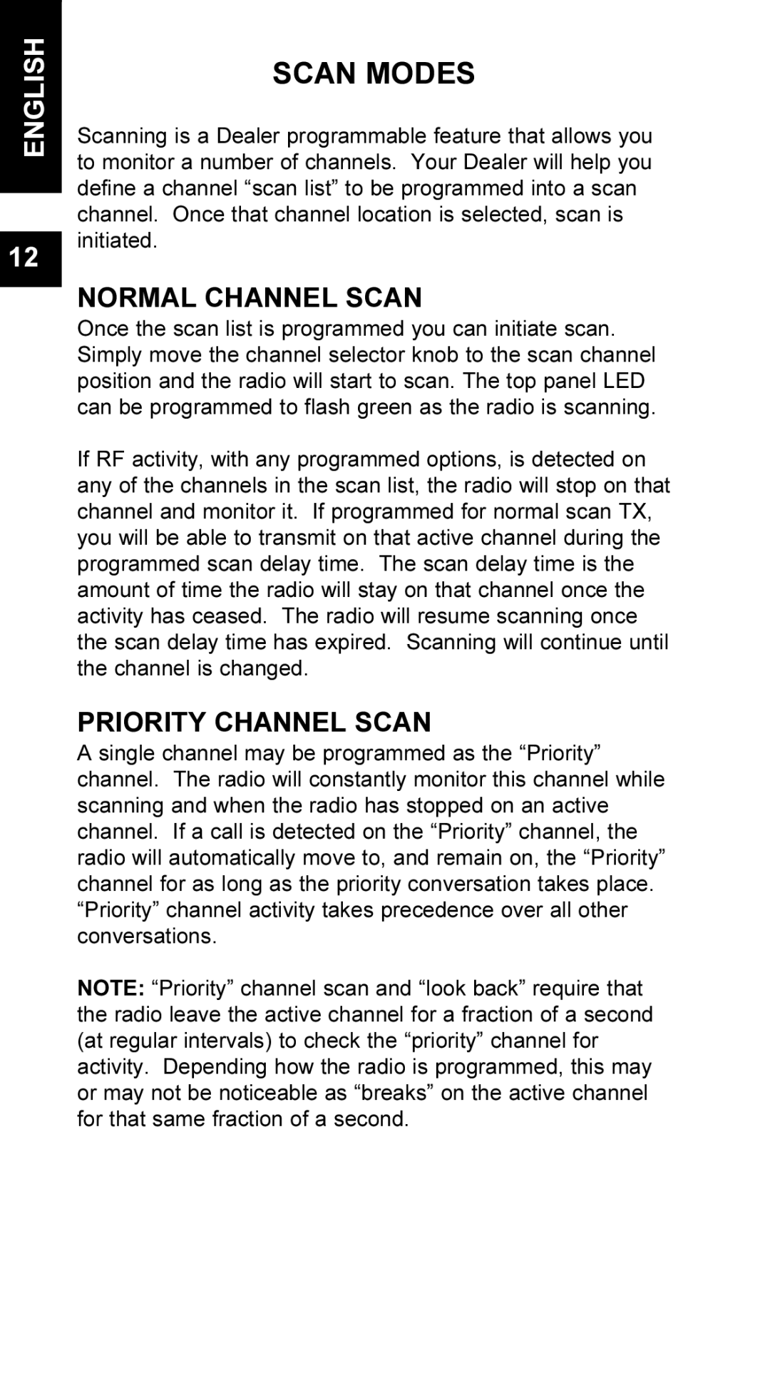 Maxon Telecom UM-SL55 user manual Scan Modes, Normal Channel Scan, Priority Channel Scan 