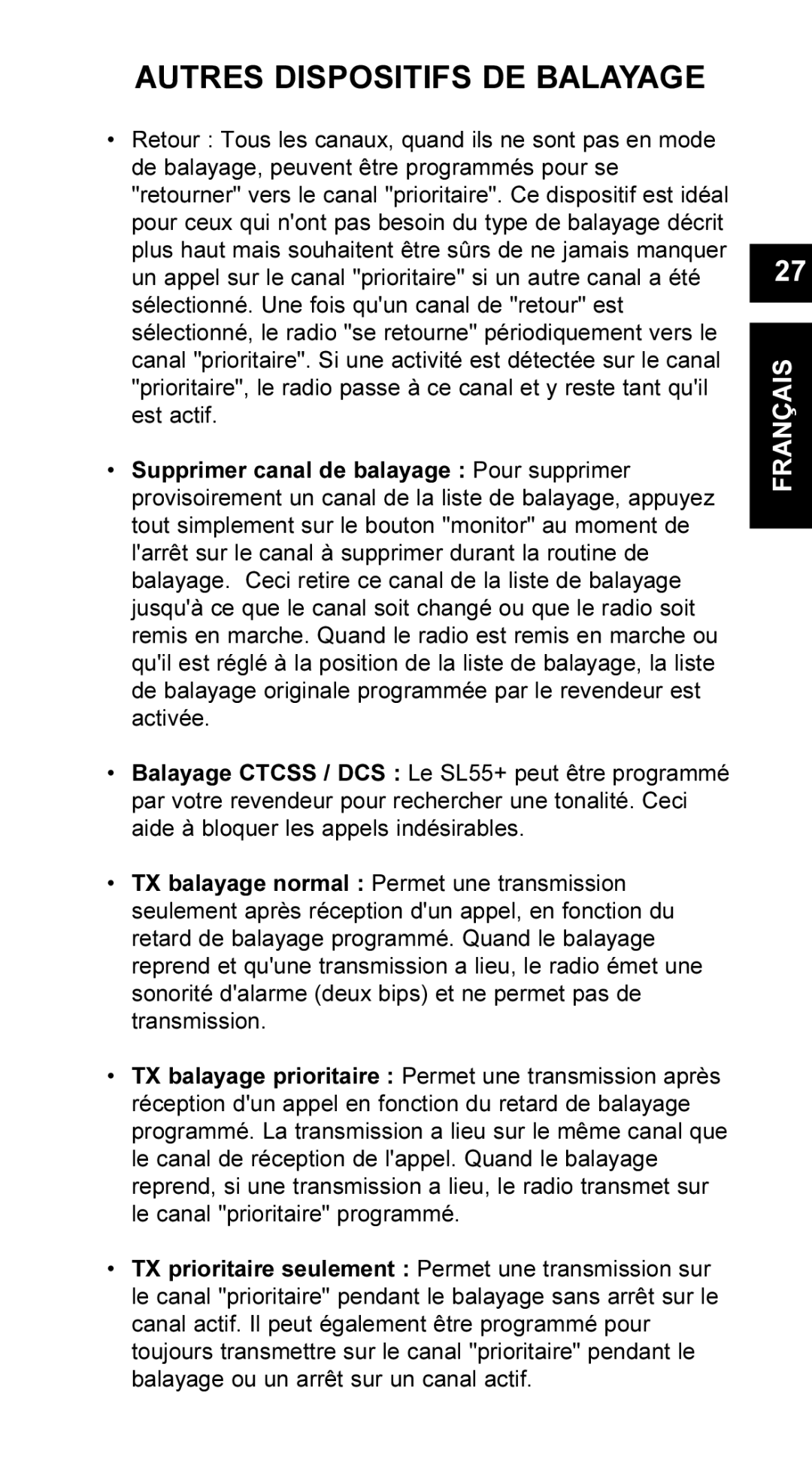 Maxon Telecom UM-SL55 user manual Autres Dispositifs DE Balayage 