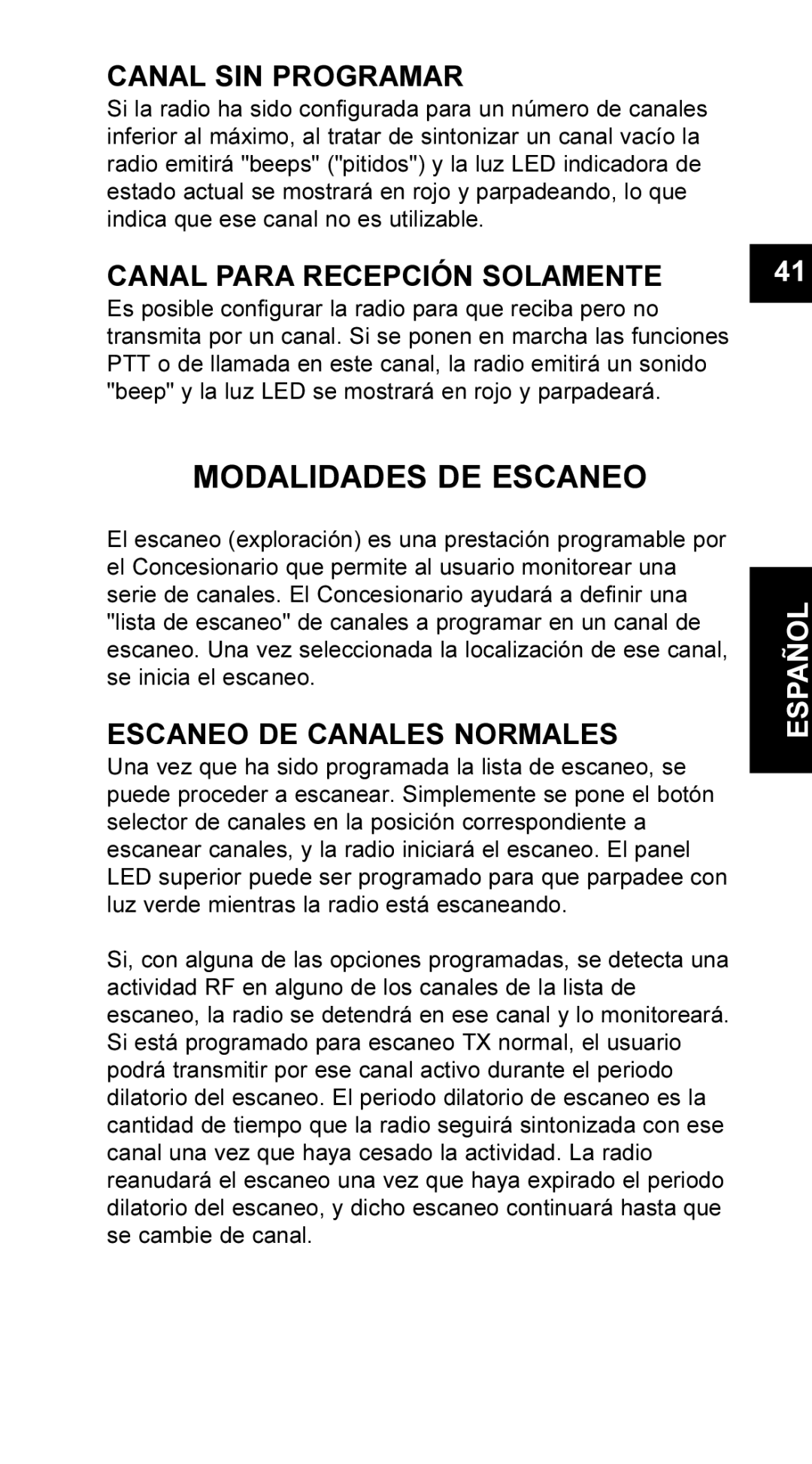 Maxon Telecom UM-SL55 user manual Modalidades DE Escaneo, Canal SIN Programar, Canal Para Recepción Solamente 