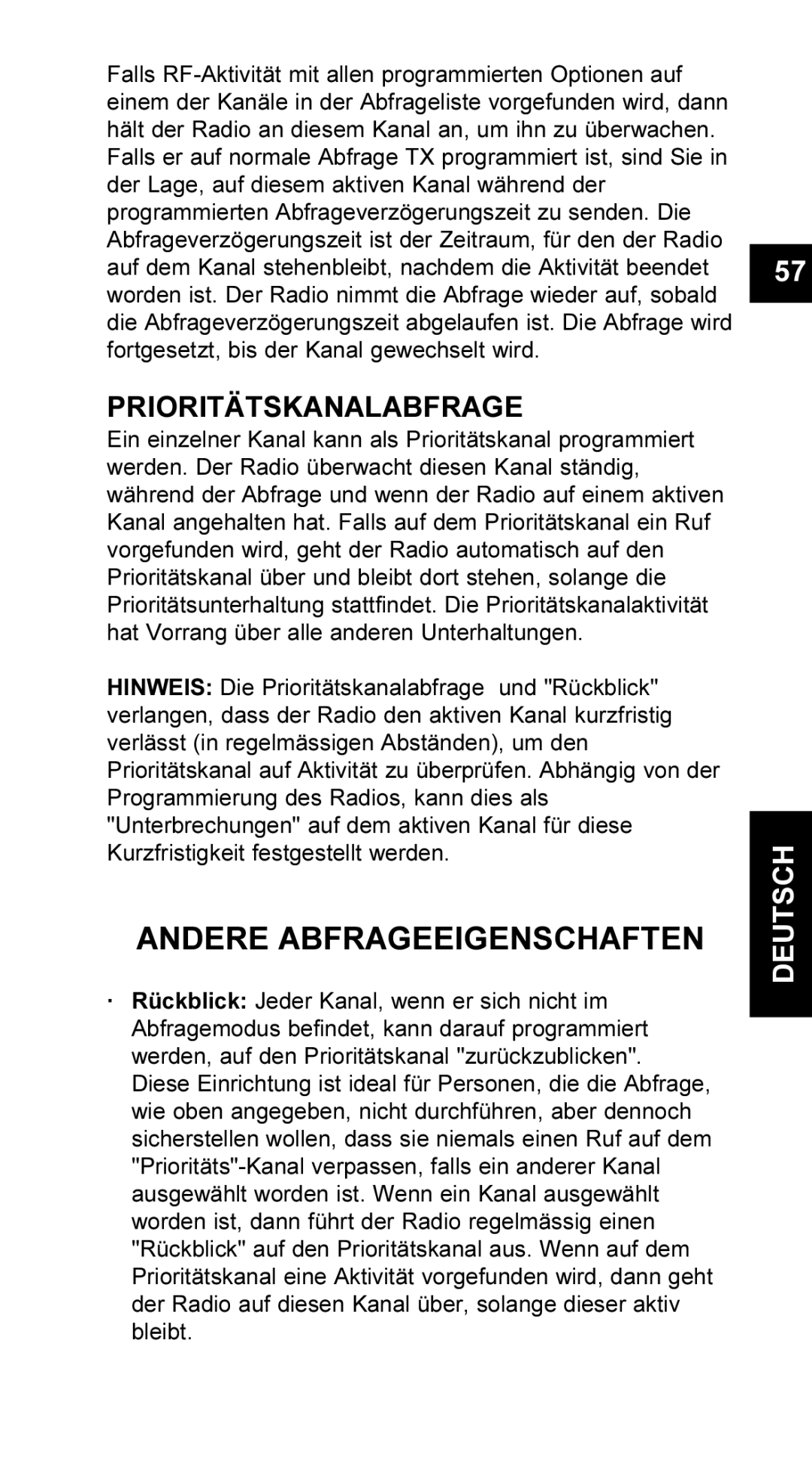 Maxon Telecom UM-SL55 user manual Andere Abfrageeigenschaften, Prioritätskanalabfrage 