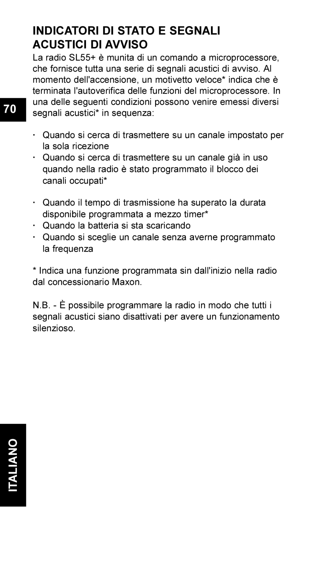 Maxon Telecom UM-SL55 user manual Indicatori DI Stato E Segnali Acustici DI Avviso 