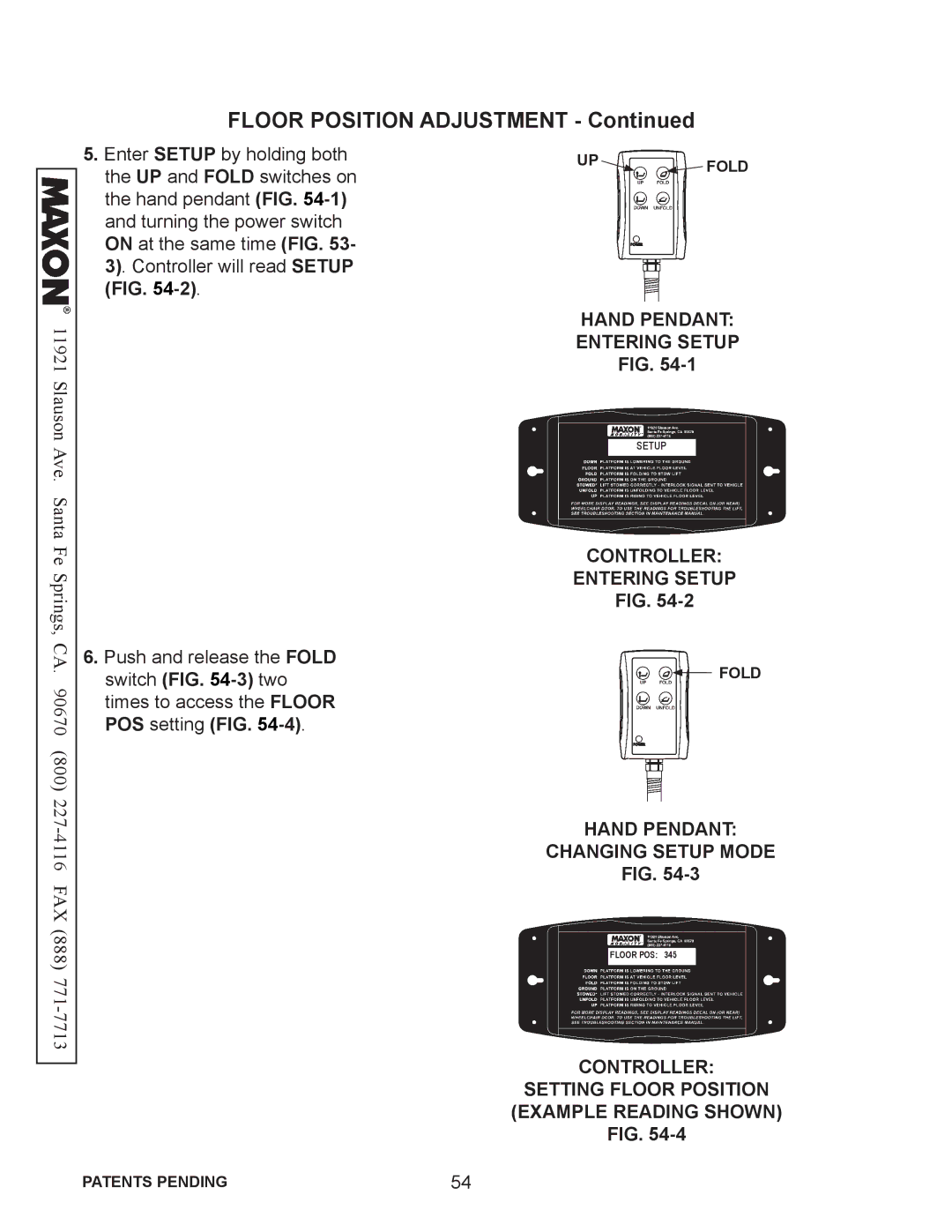 Maxon Telecom WL7-VERS. C-1K Floor Position Adjustment, Controller Setting Floor Position Example Reading Shown FIG 