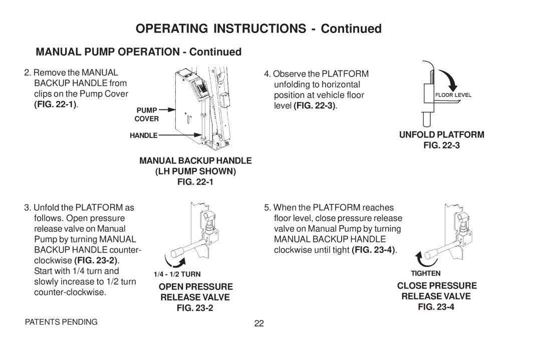 Maxon Telecom WL7 Manual Backup Handle LH Pump Shown, Open Pressure Release Valve FIG, Close Pressure Release Valve 