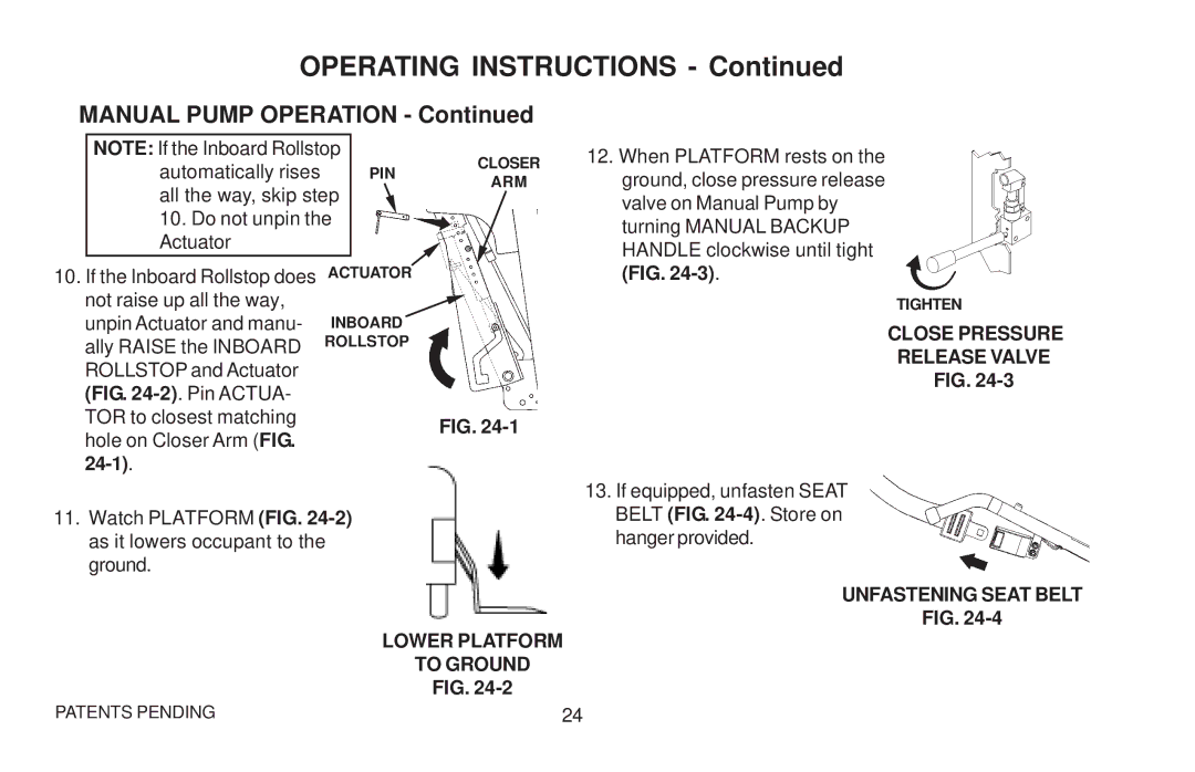 Maxon Telecom WL7 operating instructions 24-1, Unfastening Seat Belt Lower Platform To Ground 