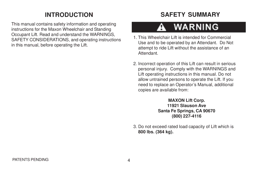 Maxon Telecom WL7 operating instructions Introduction, Safety Summary 