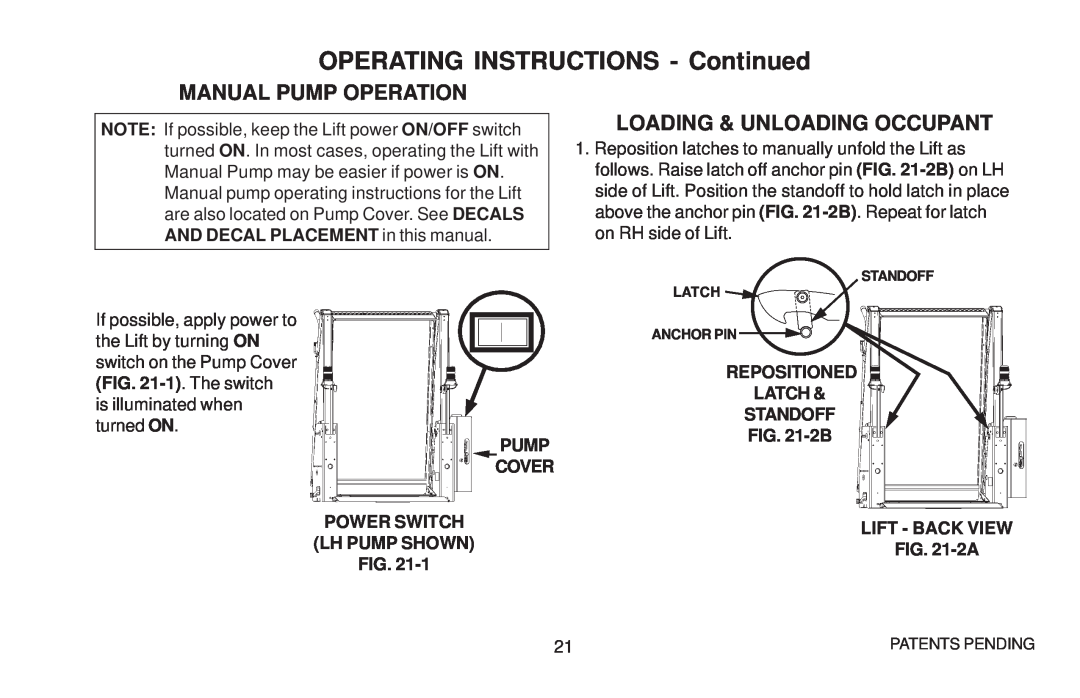 Maxon Telecom WL7 Manual Pump Operation, Loading & Unloading Occupant, OPERATING INSTRUCTIONS - Continued 