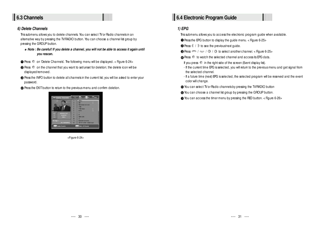 Maxplus Industries HTS 2100S+ manual Electronic Program Guide, Delete Channels, Epg 