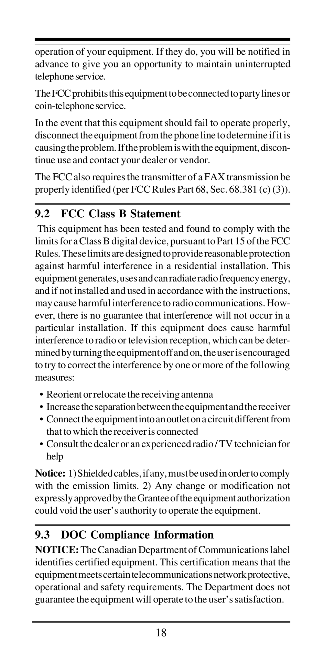 MaxTech 28, 800 user manual FCC Class B Statement, DOC Compliance Information 