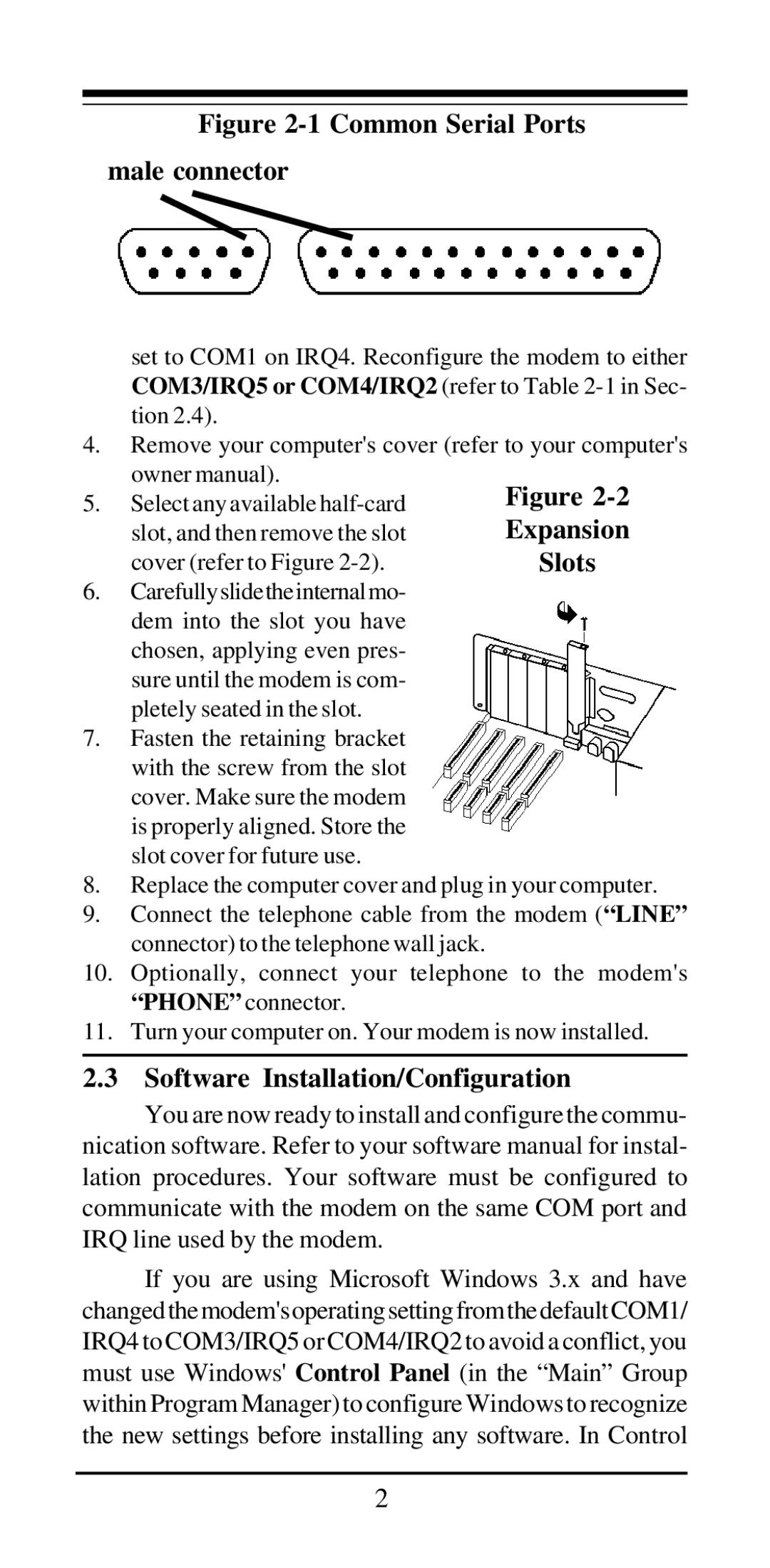 MaxTech 28, 800 user manual Common Serial Ports Male connector, Software Installation/Configuration 